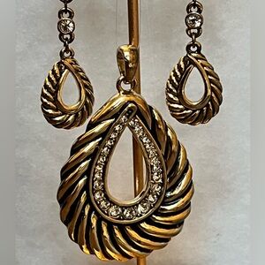 Teardrop Dangle Charm Earrings & Pendant with Crystal Accents